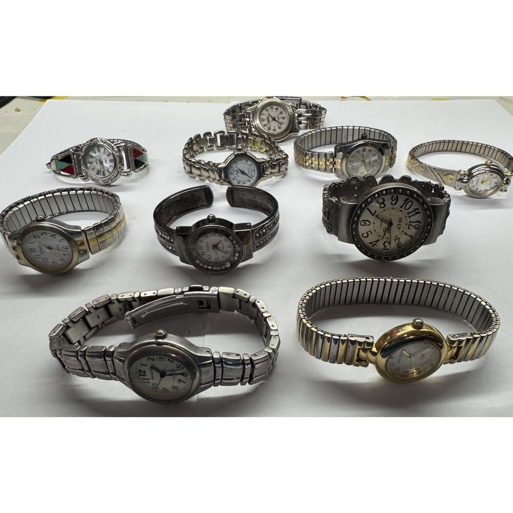 Vintage Lot Of 10 Variety of Women’s Watches Working Silver Gold Tone Cuff
